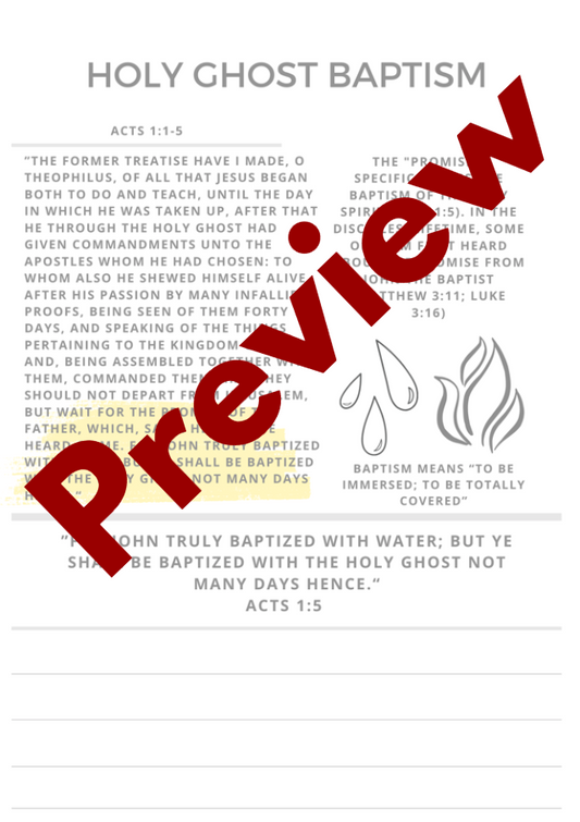 Water Baptism and Spirit Study Guide and Activity Set